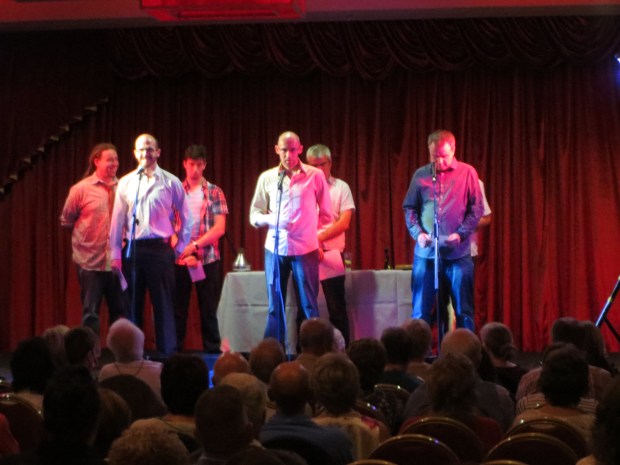 Waming up for Brendan Grace.